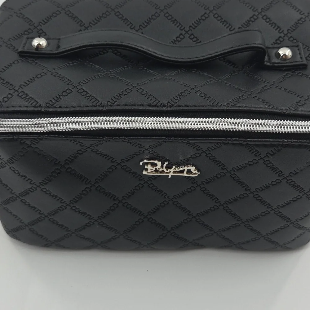 Black Checkered Toiletry Bag With Multiple Compartments